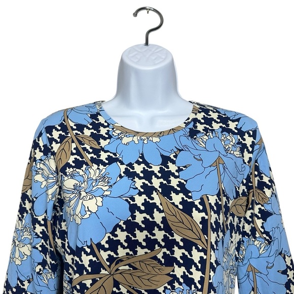 J.McLaughlin Catalina Cloth Top Small Blue Floral Houndstooth 3/4 Sleeve Preppy - Picture 7 of 10